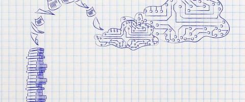 Conceptual representation of invoice scanning where hardcopy is turned into data