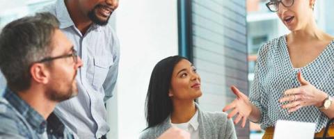 Happy employees in a meeting