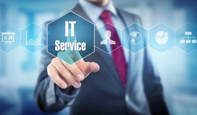 Man pointing to stylized "IT Service" icon