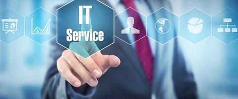 Man pointing to stylized "IT Service" icon